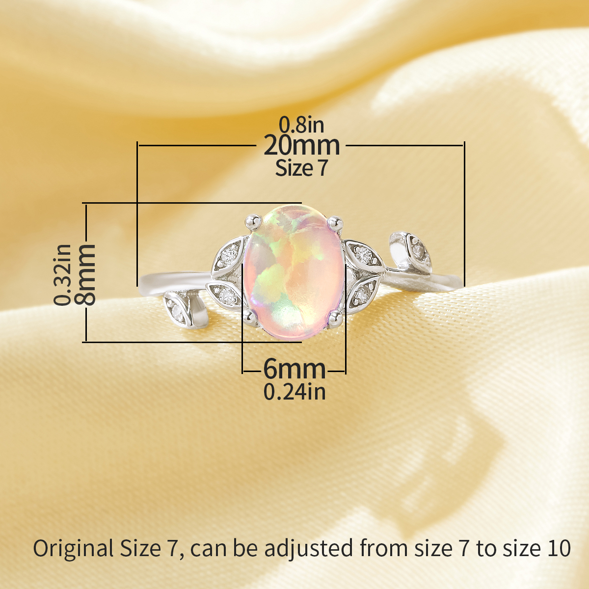 Tree Branch Leaf Oval Ring With 6x8MM Oval Color Change Simulated Opal,Solid 925 Sterling Silver Ring,Adjustable Ring,October Birthstone Ring 6220257 - Click Image to Close