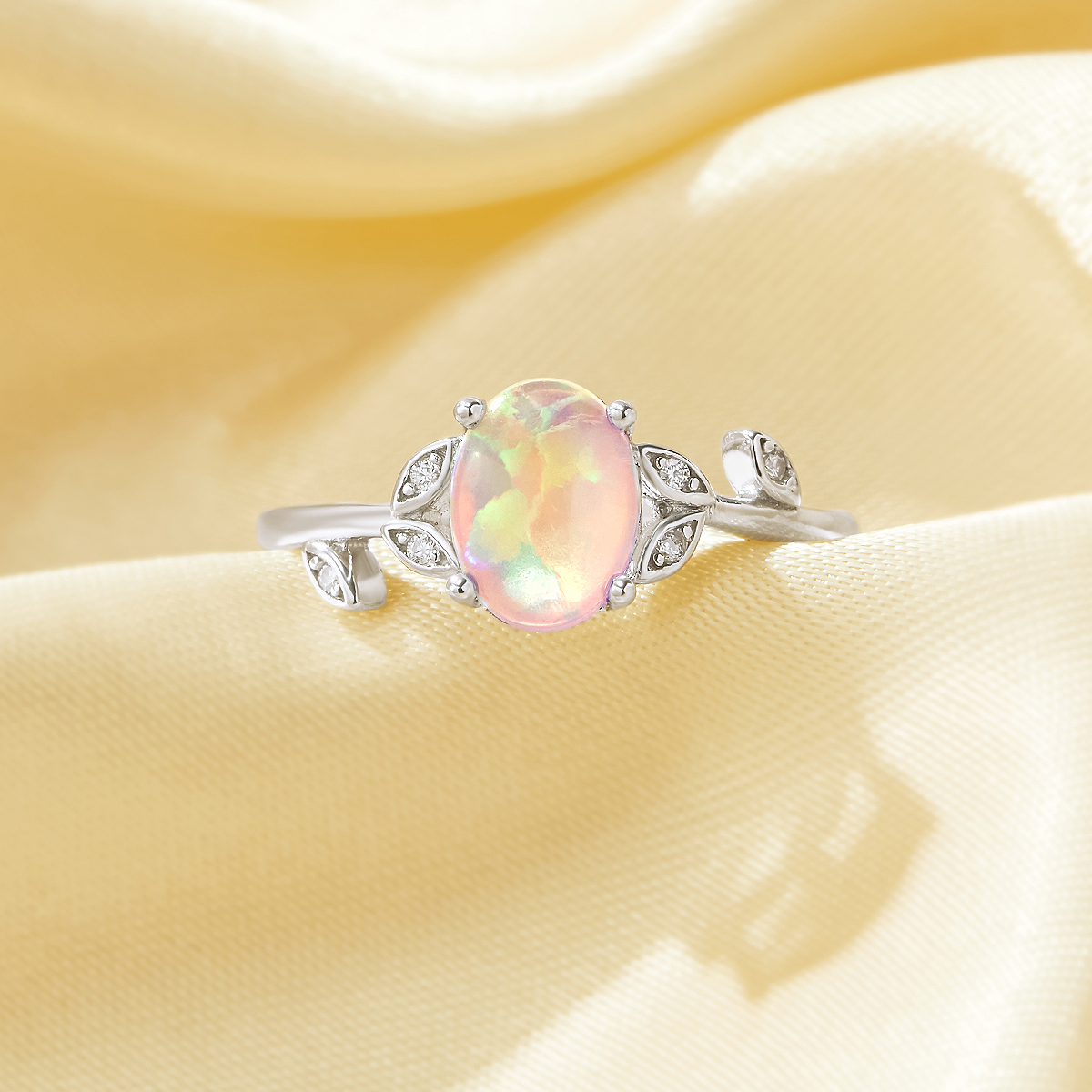 Tree Branch Leaf Oval Ring With 6x8MM Oval Color Change Simulated Opal,Solid 925 Sterling Silver Ring,Adjustable Ring,October Birthstone Ring 6220257 - Click Image to Close