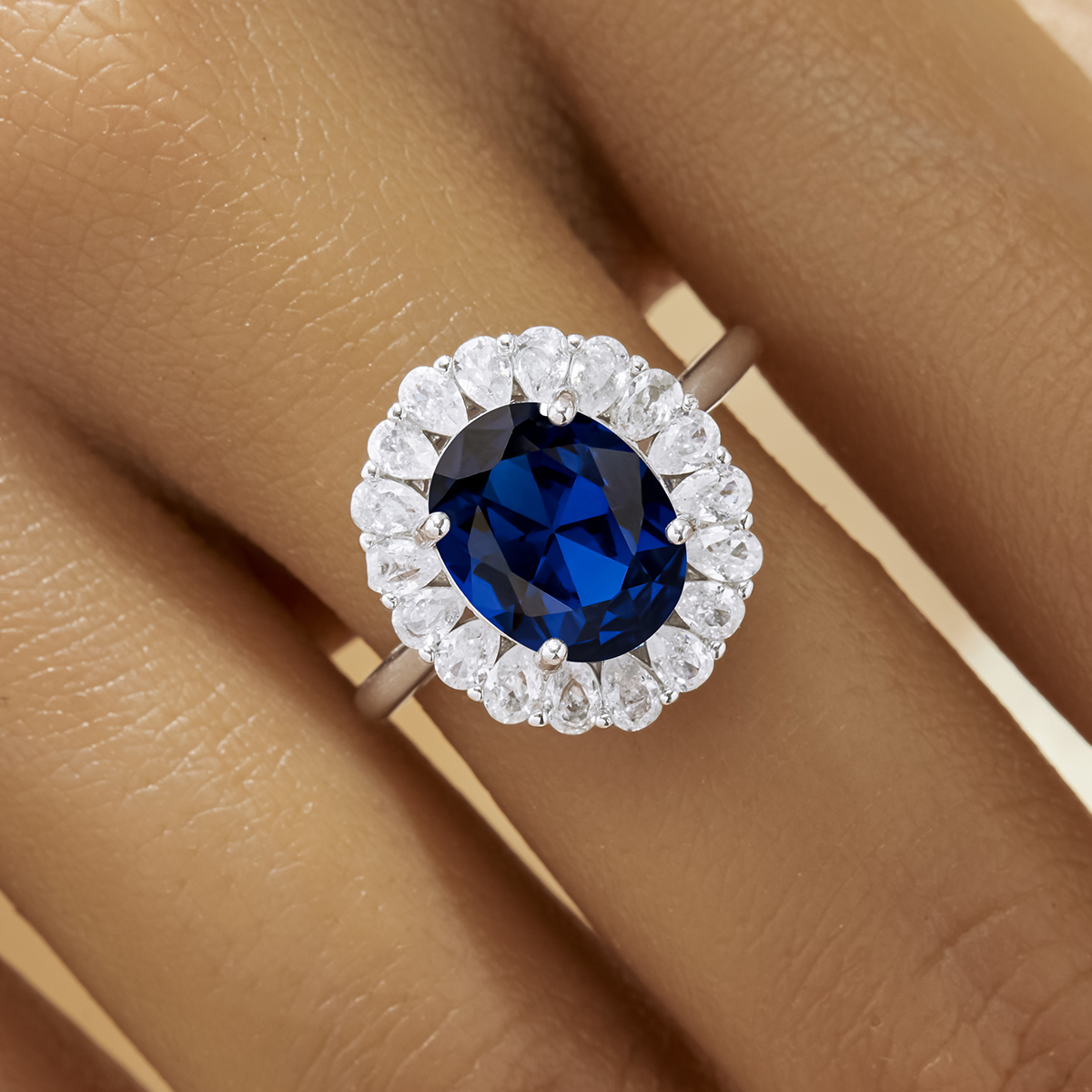 Halo Oval Simulated Sapphire Ring With 8x10MM Oval Sapphire,Solid 925 Sterling Silver Ring,September Birthstone Ring,Dainty Pave CZ Stone Ring 6220291 - Click Image to Close