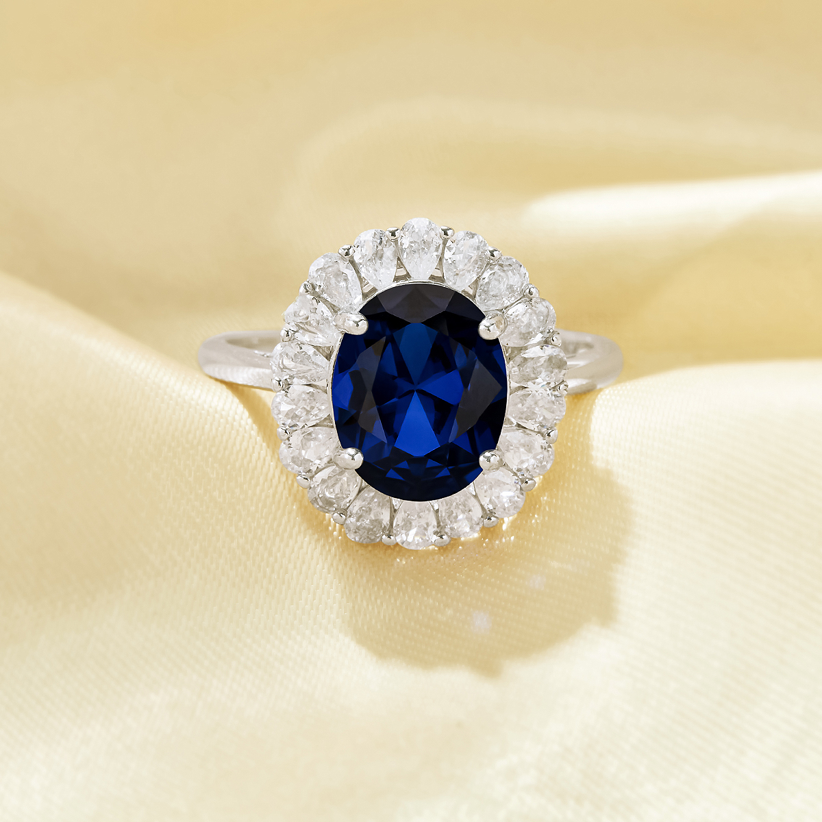 Halo Oval Simulated Sapphire Ring With 8x10MM Oval Sapphire,Solid 925 Sterling Silver Ring,September Birthstone Ring,Dainty Pave CZ Stone Ring 6220291 - Click Image to Close