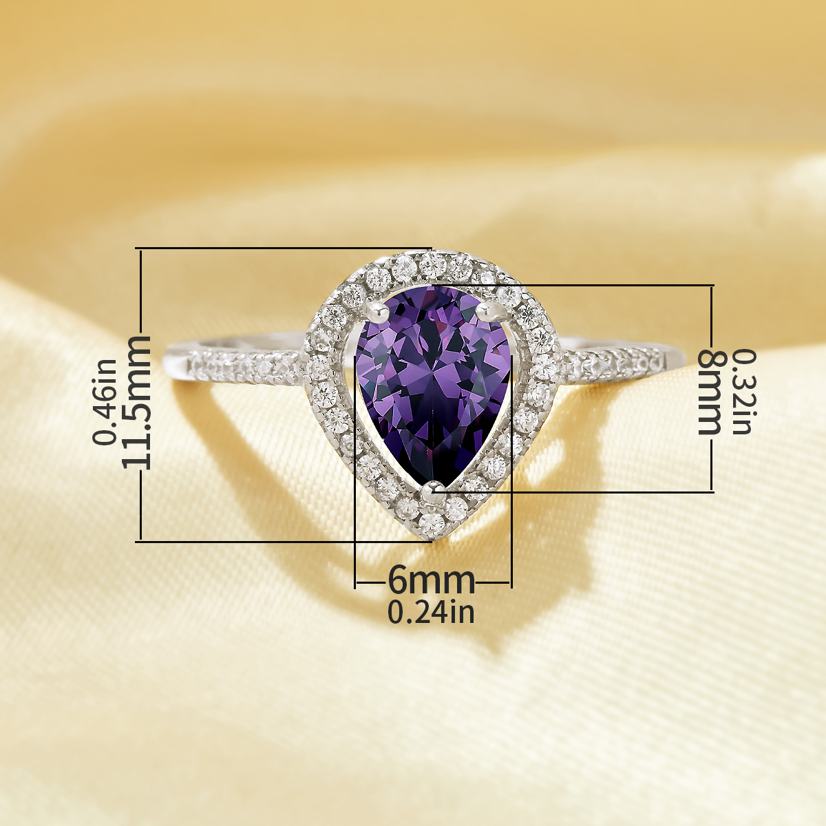 Elegant Halo Pear Ring With 6x8MM Pear Purple Cubic Zirconia,Solid 925 Sterling Silver Ring,Pave CZ Stone Pear Ring 6230043 - Click Image to Close