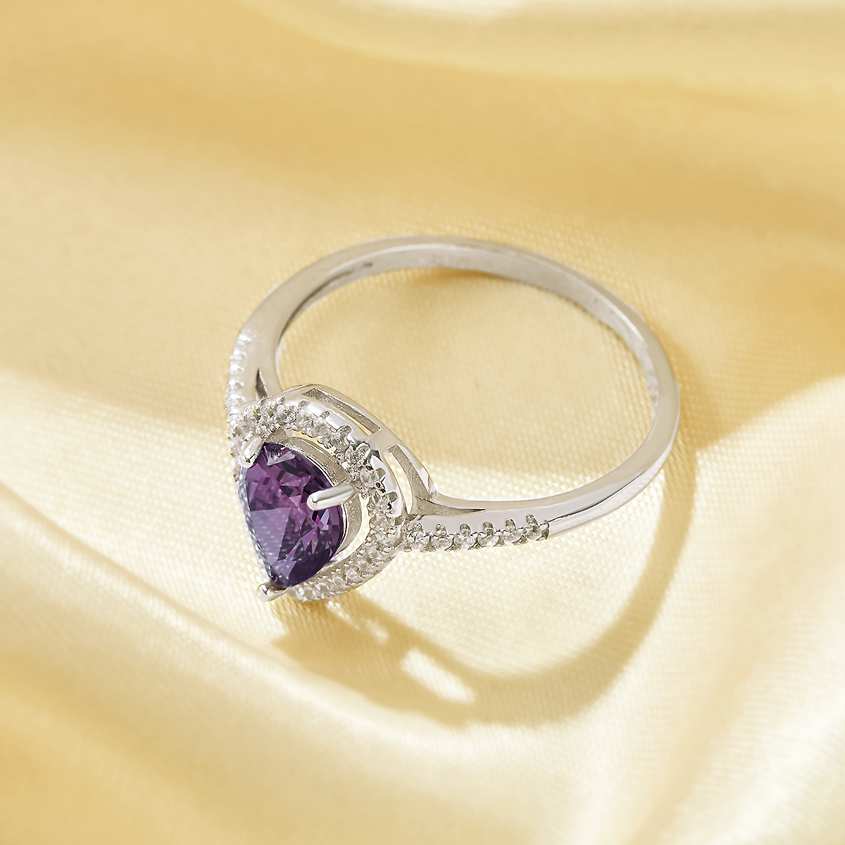 Elegant Halo Pear Ring With 6x8MM Pear Purple Cubic Zirconia,Solid 925 Sterling Silver Ring,Pave CZ Stone Pear Ring 6230043 - Click Image to Close