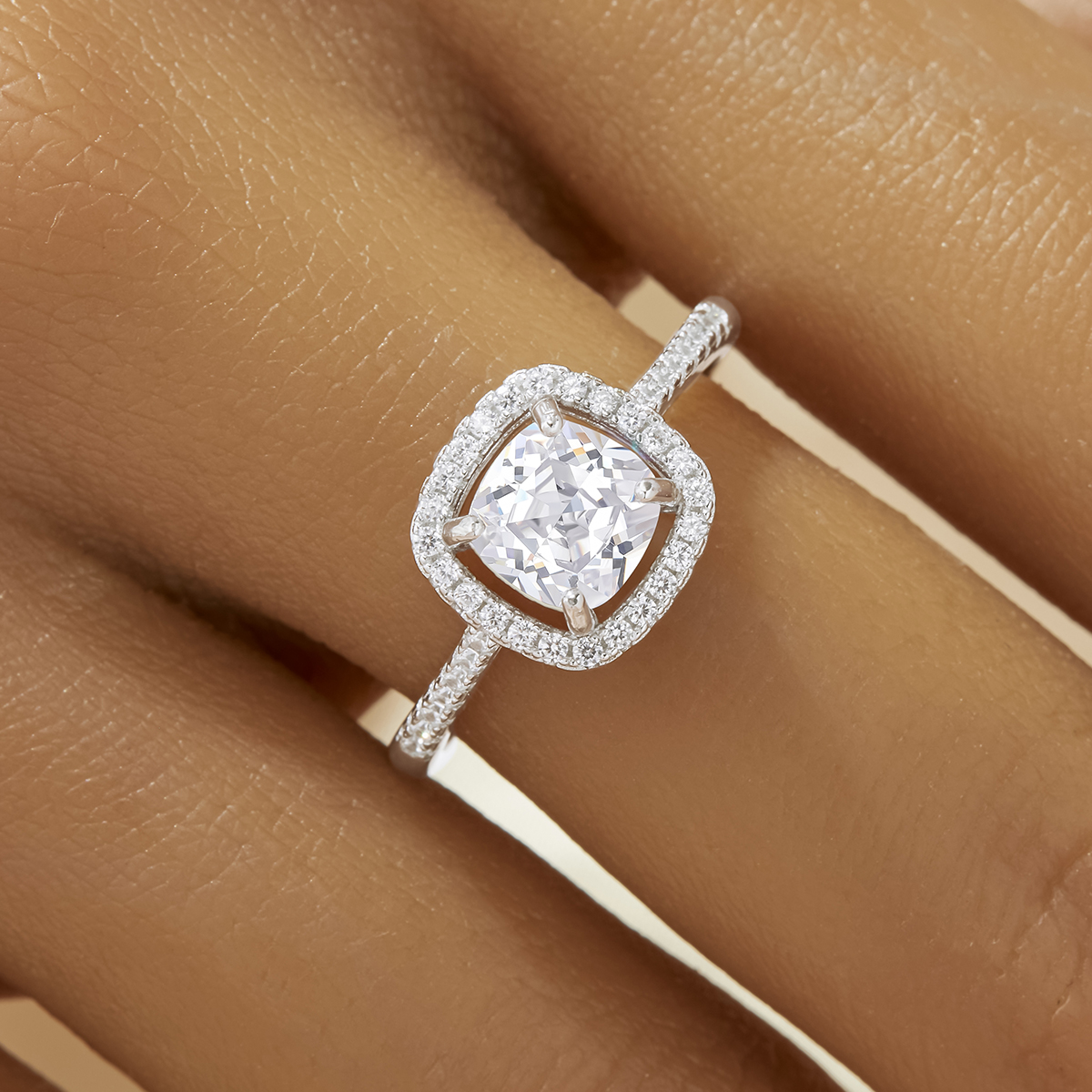 Elegant Cushion Square Simulated Diamond Ring With 6MM Square Cubic Zirconia,Solid 925 Sterling Silver Ring,Pave CZ Stone Square Ring 6240026 - Click Image to Close