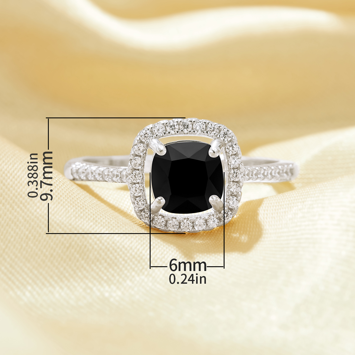 Elegant Cushion Square Ring With 6MM Square Black CZ Stone,Solid 925 Sterling Silver Ring,Pave CZ Stone Square Ring 6240027 - Click Image to Close