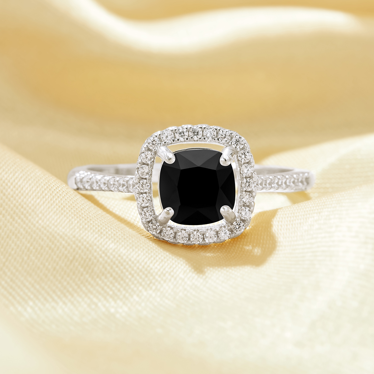 Elegant Cushion Square Ring With 6MM Square Black CZ Stone,Solid 925 Sterling Silver Ring,Pave CZ Stone Square Ring 6240027 - Click Image to Close