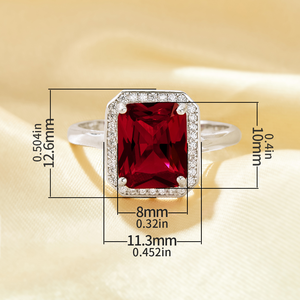 Elegant Rectangle Simulated Ruby Ring With 8x10MM Rectangle Ruby,Solid 925 Sterling Silver Ring,July Birthstone Rectangle Ring 6250052 - Click Image to Close