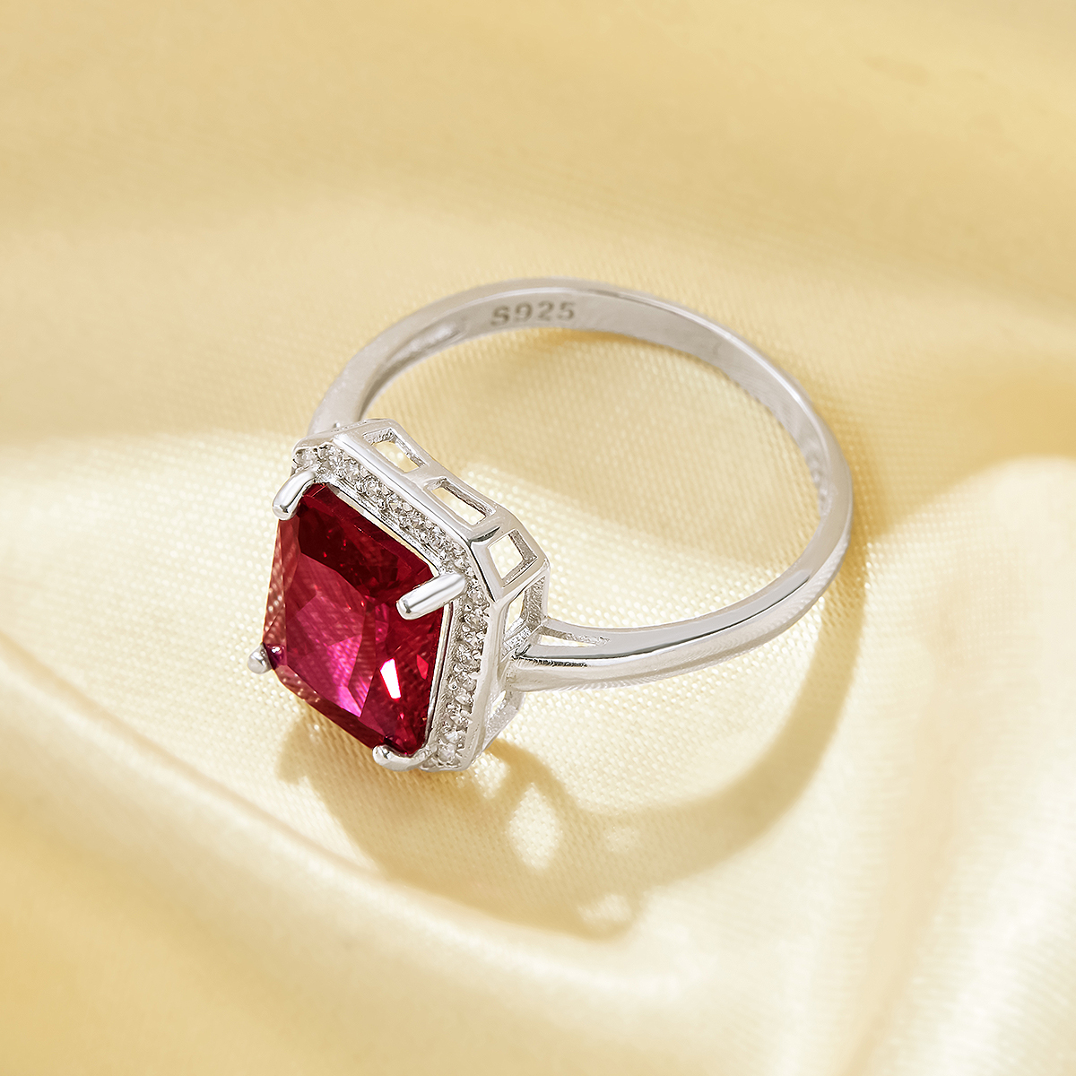 Elegant Rectangle Simulated Ruby Ring With 8x10MM Rectangle Ruby,Solid 925 Sterling Silver Ring,July Birthstone Rectangle Ring 6250052 - Click Image to Close