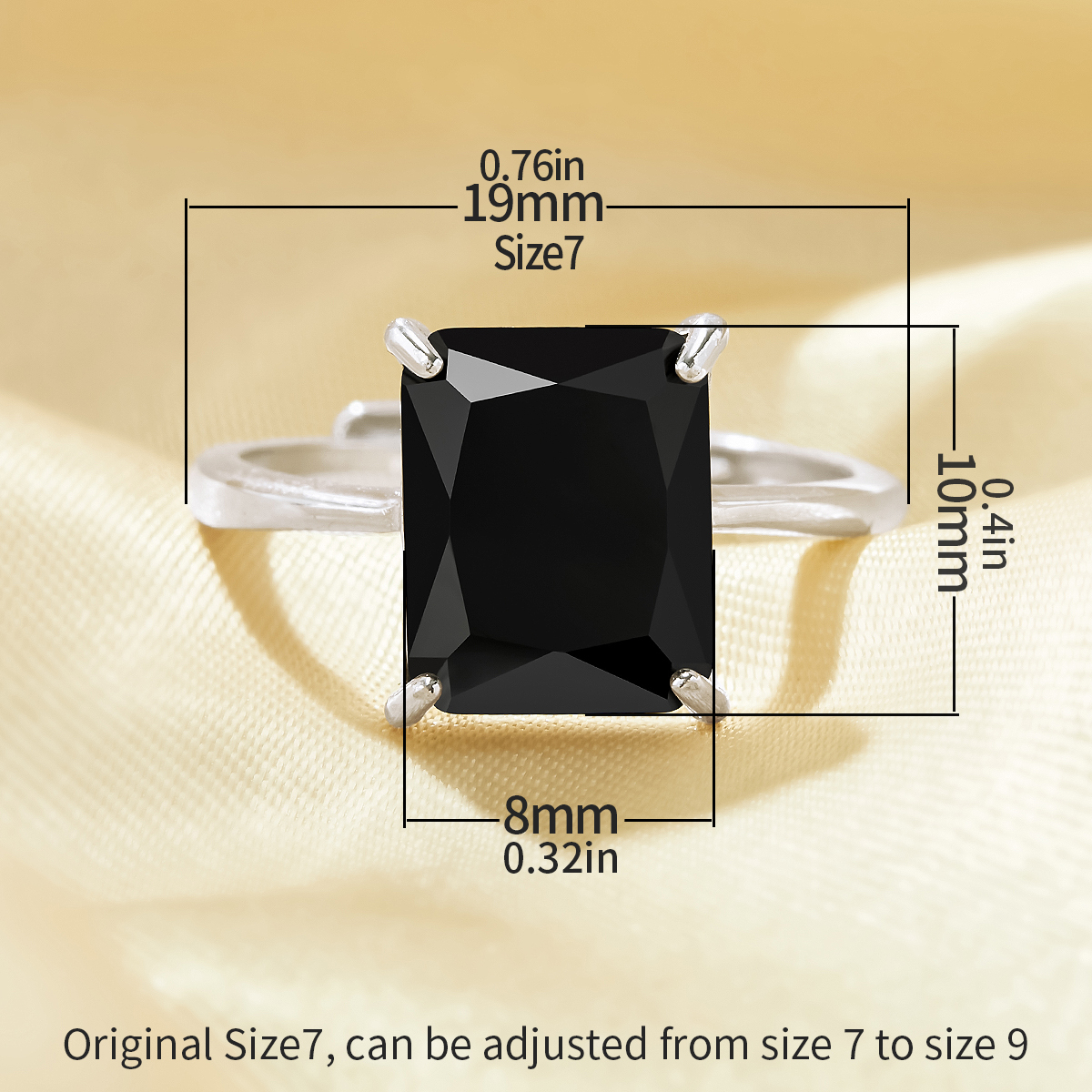 Minimalist Rectangle Black CZ Stone Adjustable Ring,Solid 925 Sterling Silver Ring,Simple Rectangle Ring 6250053 - Click Image to Close