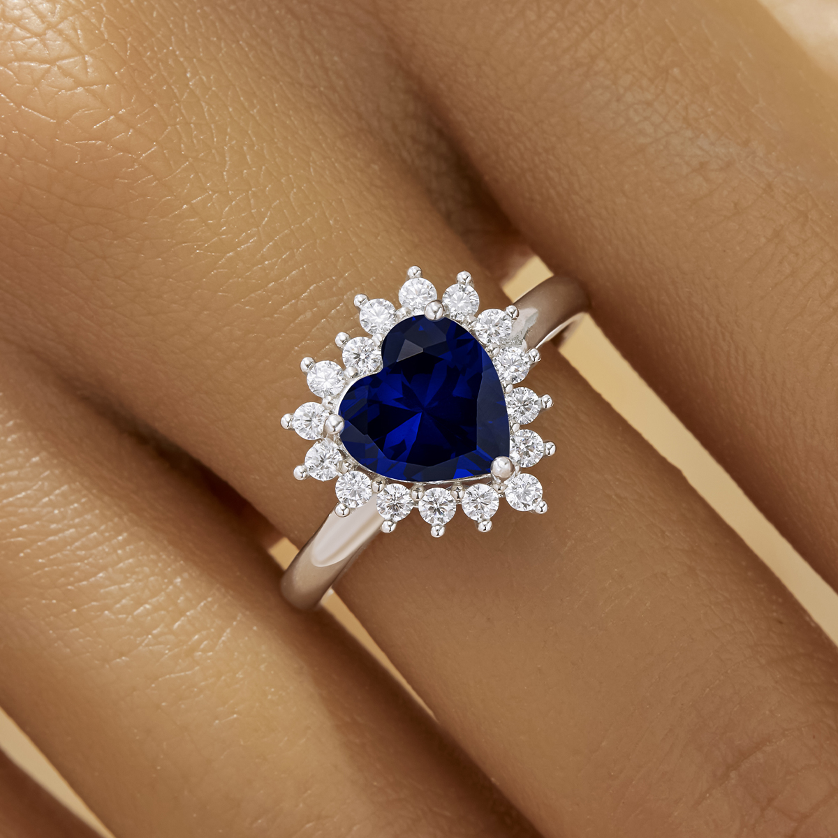 Luxury Heart Simulated Sapphire Ring With 8MM Heart Sapphire,Solid 925 Sterling Silver Ring,September Birthstone Ring,Dainty Pave CZ Stone Heart Ring 6270044 - Click Image to Close