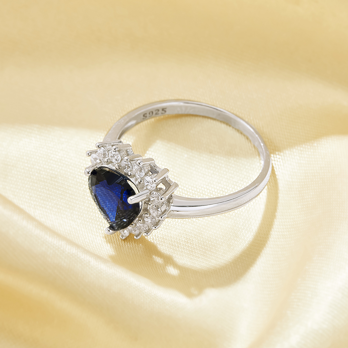 Luxury Heart Simulated Sapphire Ring With 8MM Heart Sapphire,Solid 925 Sterling Silver Ring,September Birthstone Ring,Dainty Pave CZ Stone Heart Ring 6270044 - Click Image to Close