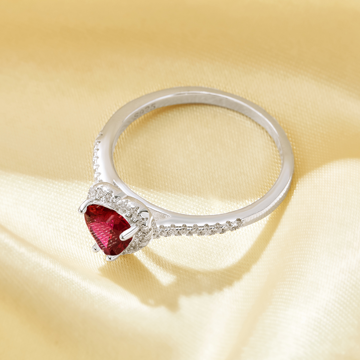 Dainty Halo Heart Simulated Ruby Ring With 6MM Heart Ruby,Solid 925 Sterling Silver Ring,July Birthstone Ring,Pave CZ Stone Ring 6270048 - Click Image to Close