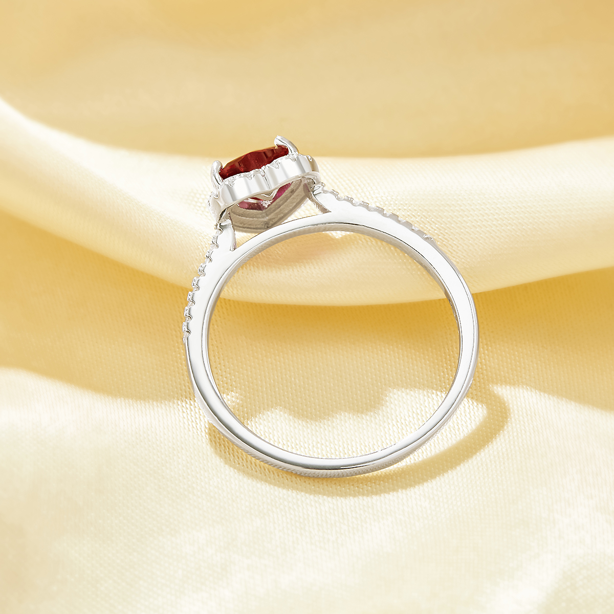 Dainty Halo Heart Simulated Ruby Ring With 6MM Heart Ruby,Solid 925 Sterling Silver Ring,July Birthstone Ring,Pave CZ Stone Ring 6270048 - Click Image to Close