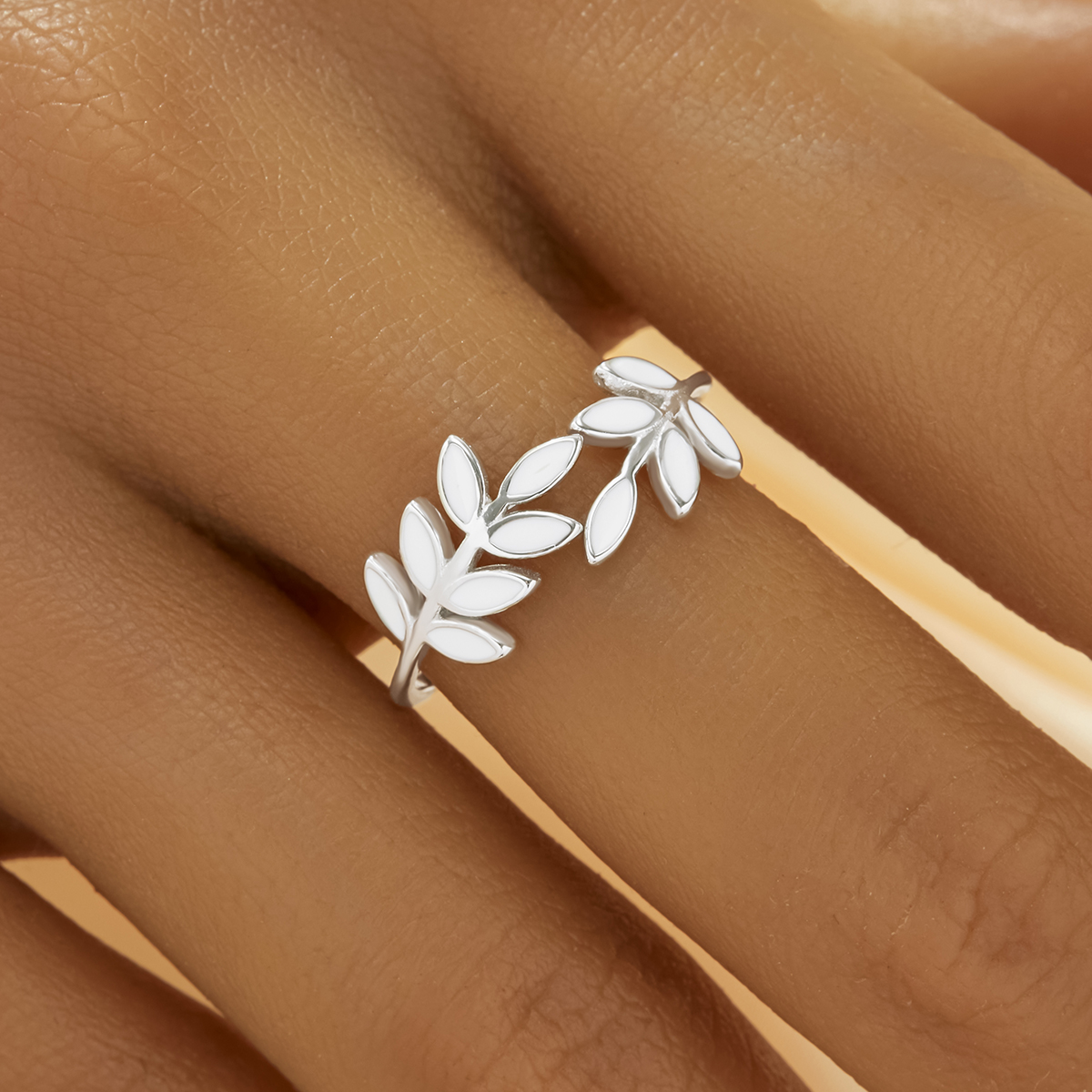 1PCS Tree Branch White Resin Ring,Leaf Solid 925 Sterling Silver Gold Plated Ring,Adjustable Ring,Stackable Ring 6290535 - Click Image to Close