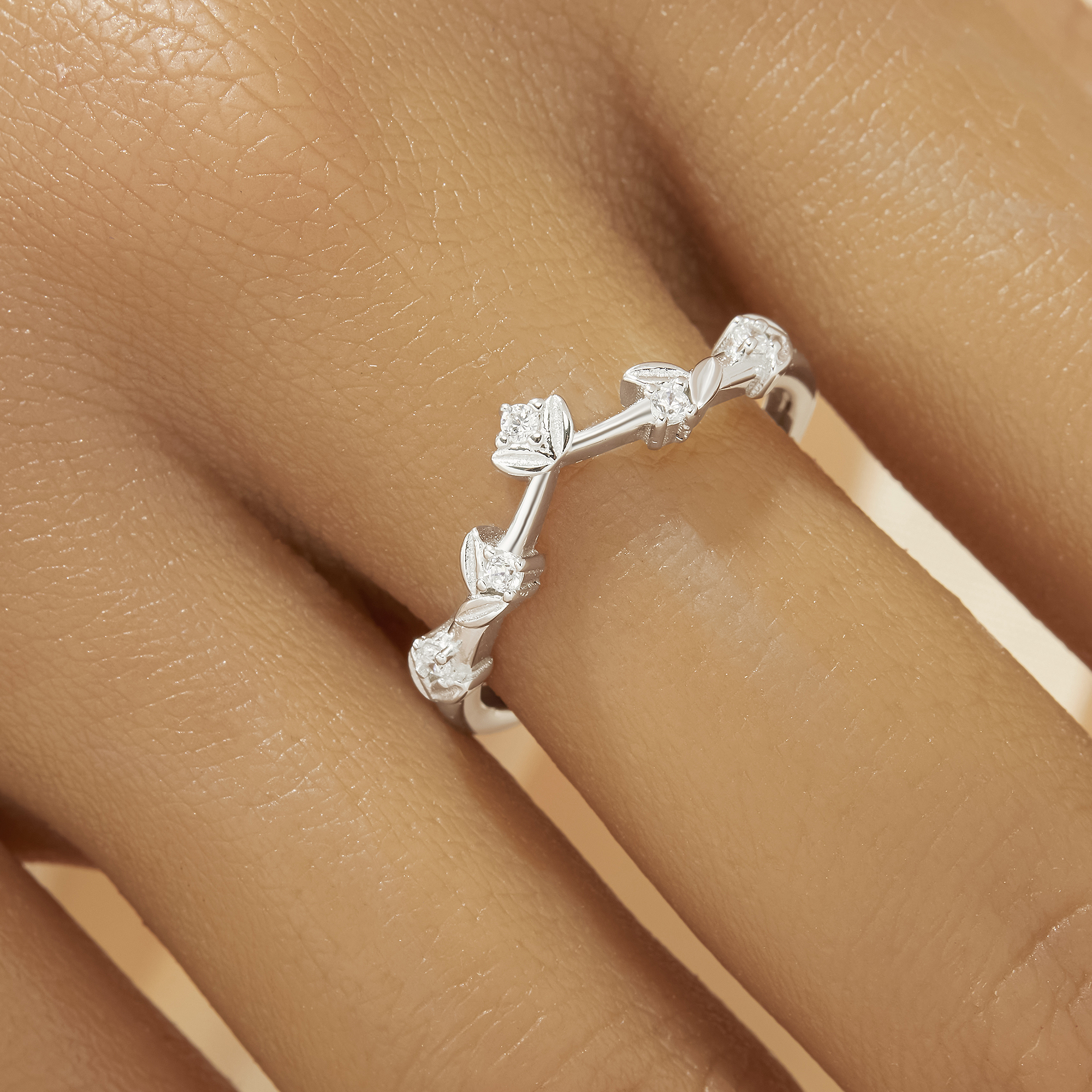 US Size 6.75 Curved CZ Stone Stackable Ring,Solid 925 Sterling Silver Ring,Tree Branch Leaf Stacker Ring,Stackable Ring,DIY Ring Supplies 6290607 - Click Image to Close