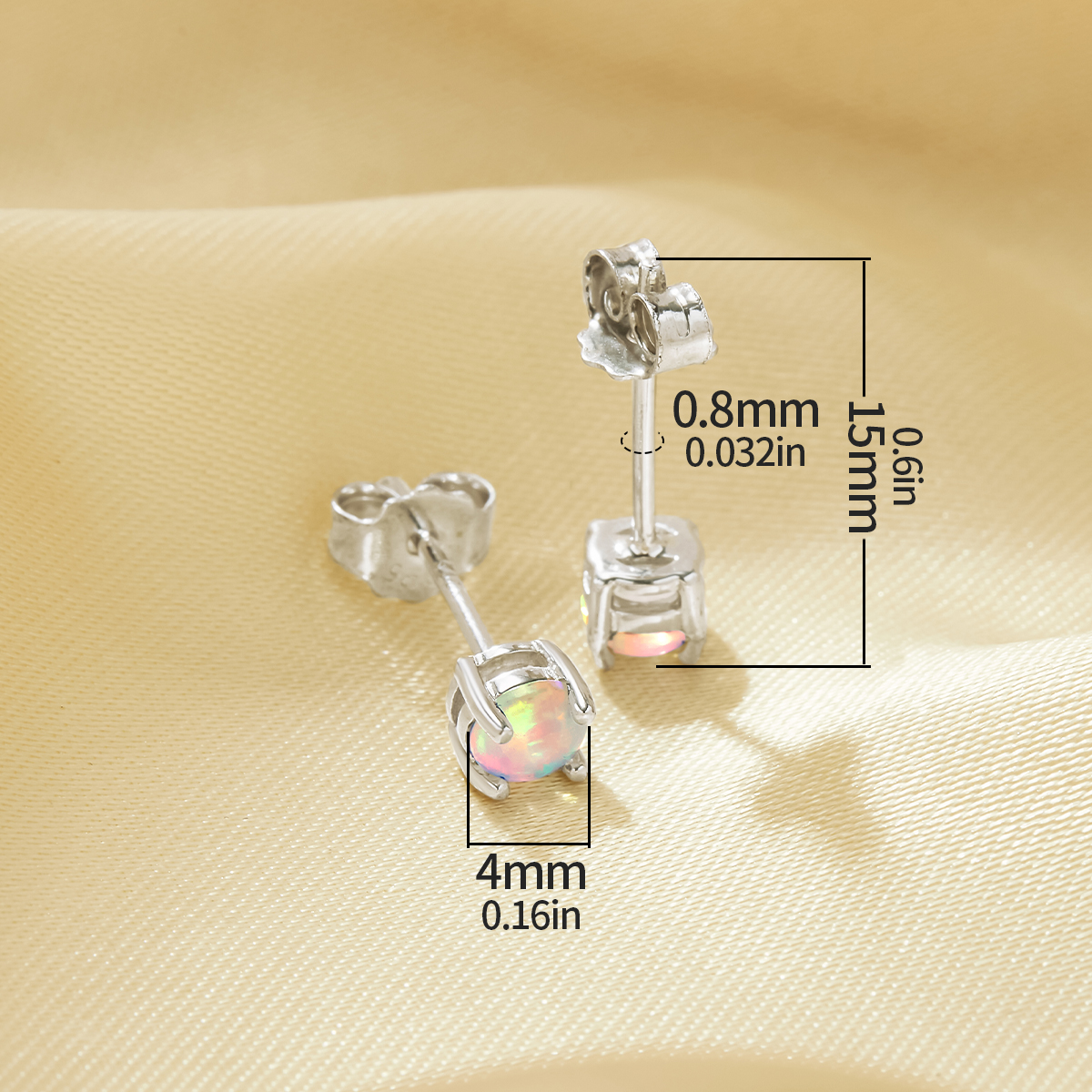 1Pair 4MM Round Studs Earring Simulated White Opal,Solid 925 Sterling Silver Studs Earring,October Birthstone Studs Earrings 6310071 - Click Image to Close