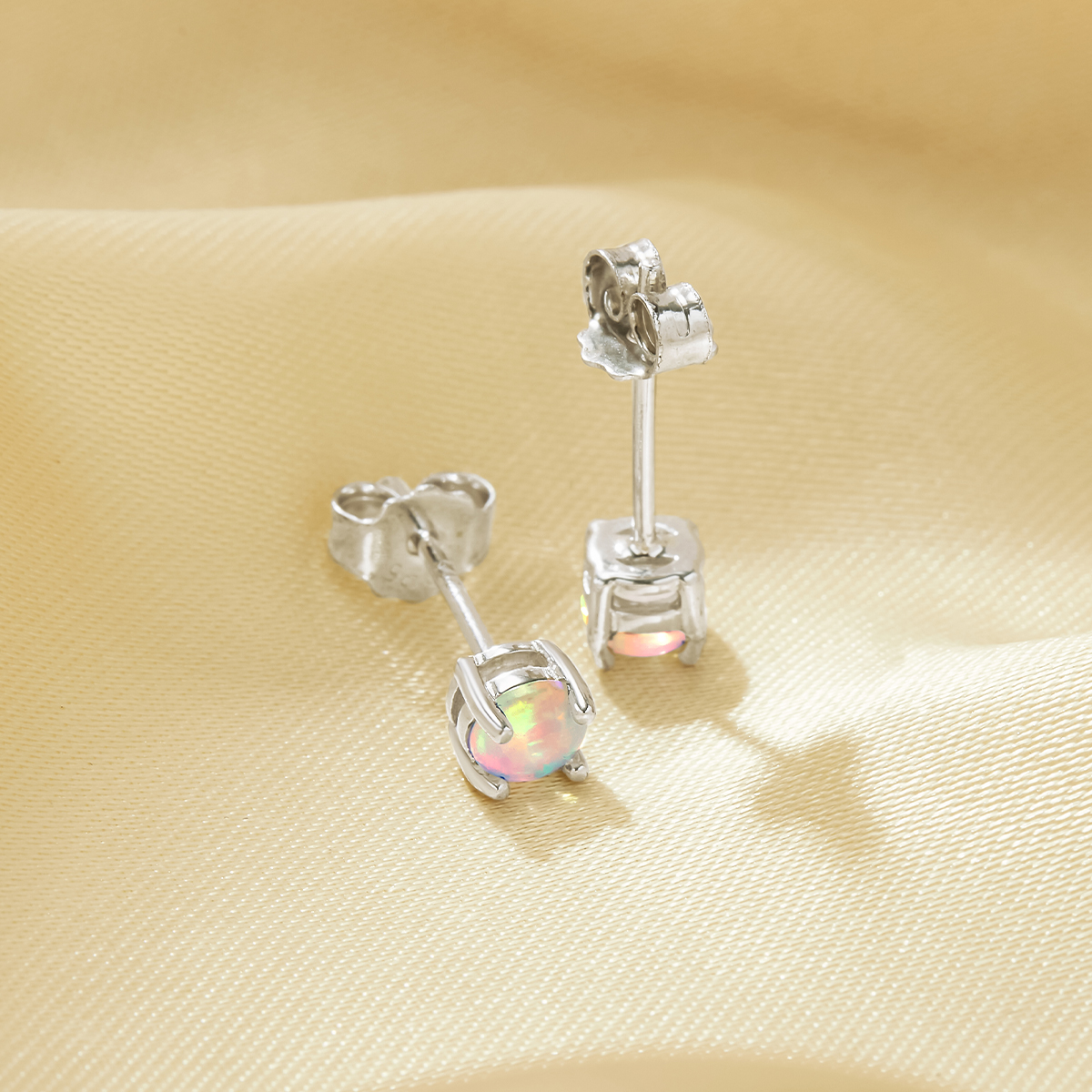 1Pair 4MM Round Studs Earring Simulated White Opal,Solid 925 Sterling Silver Studs Earring,October Birthstone Studs Earrings 6310071 - Click Image to Close