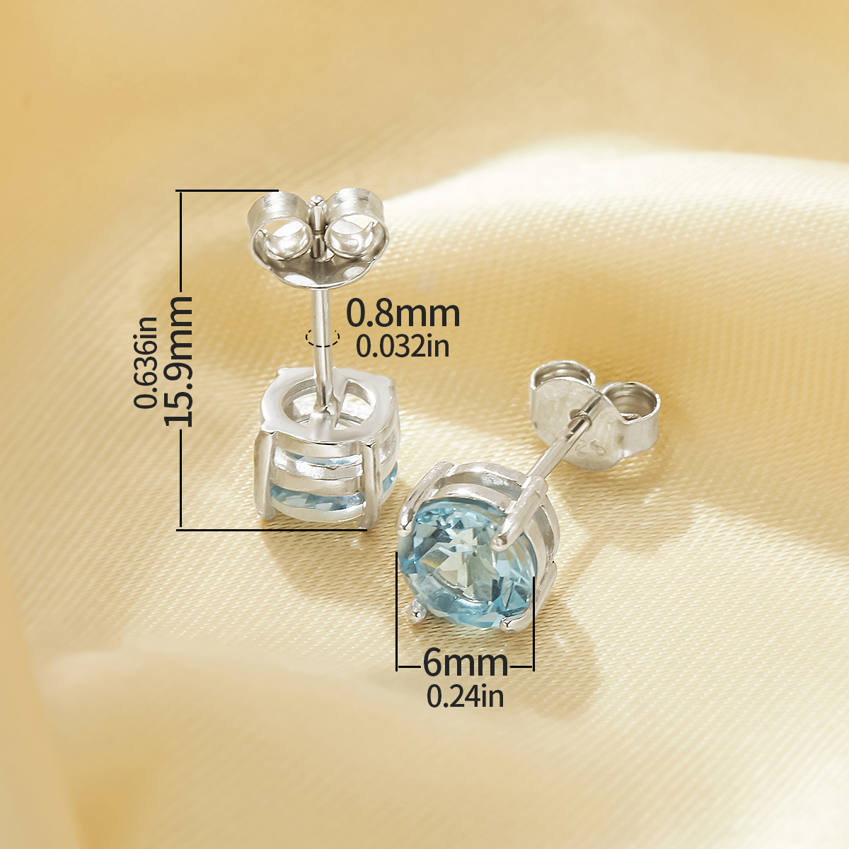 1Pair 6MM Round Studs Earring With Sky Blue Topaz Gemstone,Solid 925 Sterling Silver Earrings,November Birthstone Earring 6310073 - Click Image to Close