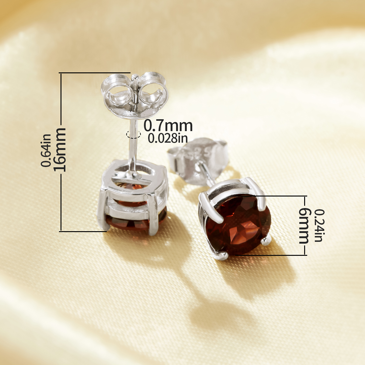 1Pair 6MM Natural Round Red Garnet Studs Earrings,Minimalist Solid 925 Sterling Silver Gold Plated Earrings,January Birthstone Earring 6310076 - Click Image to Close