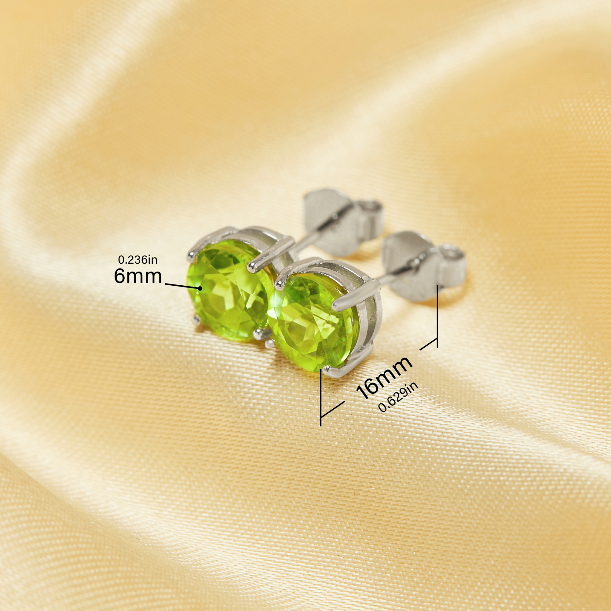 6MM Round Studs Earring With Natural Green Peridot Gemstone,Solid 925 Sterling Silver Studs Earring,August Birthstone Studs Earrings 6310078 - Click Image to Close