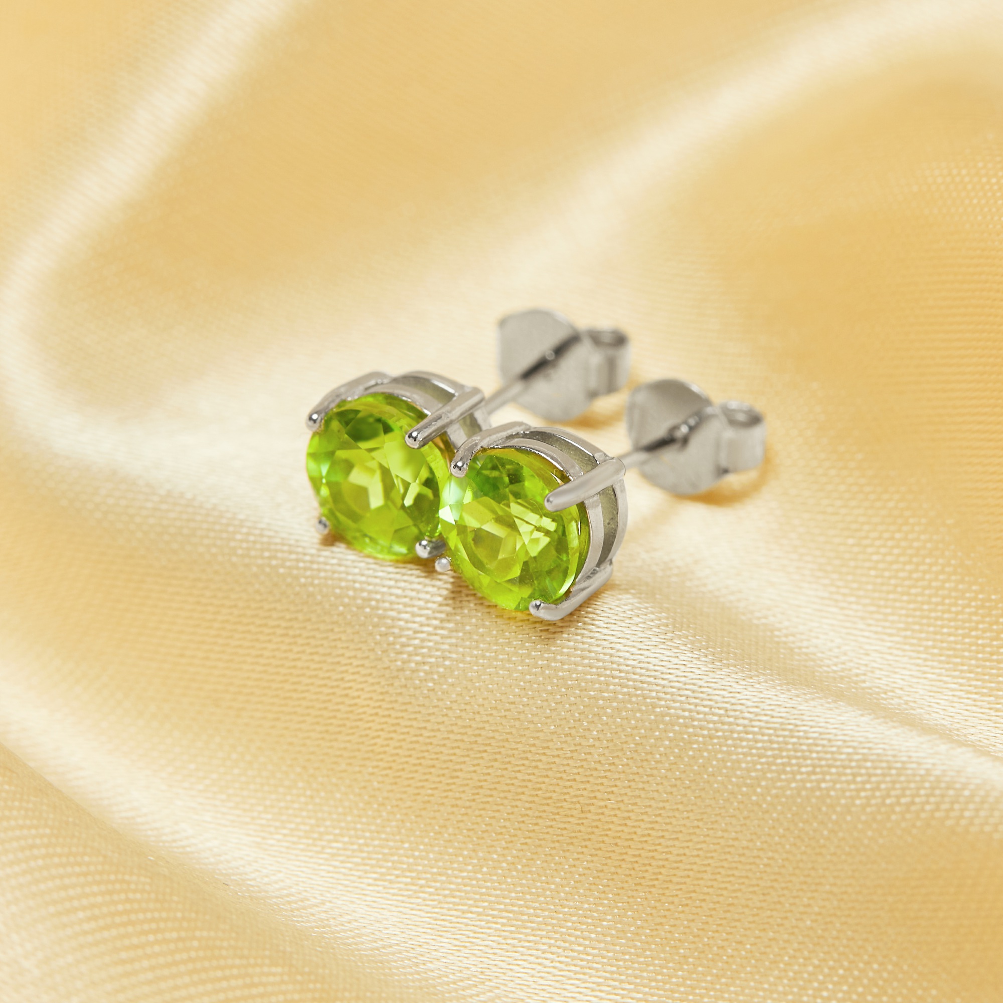 6MM Round Studs Earring With Natural Green Peridot Gemstone,Solid 925 Sterling Silver Studs Earring,August Birthstone Studs Earrings 6310078 - Click Image to Close