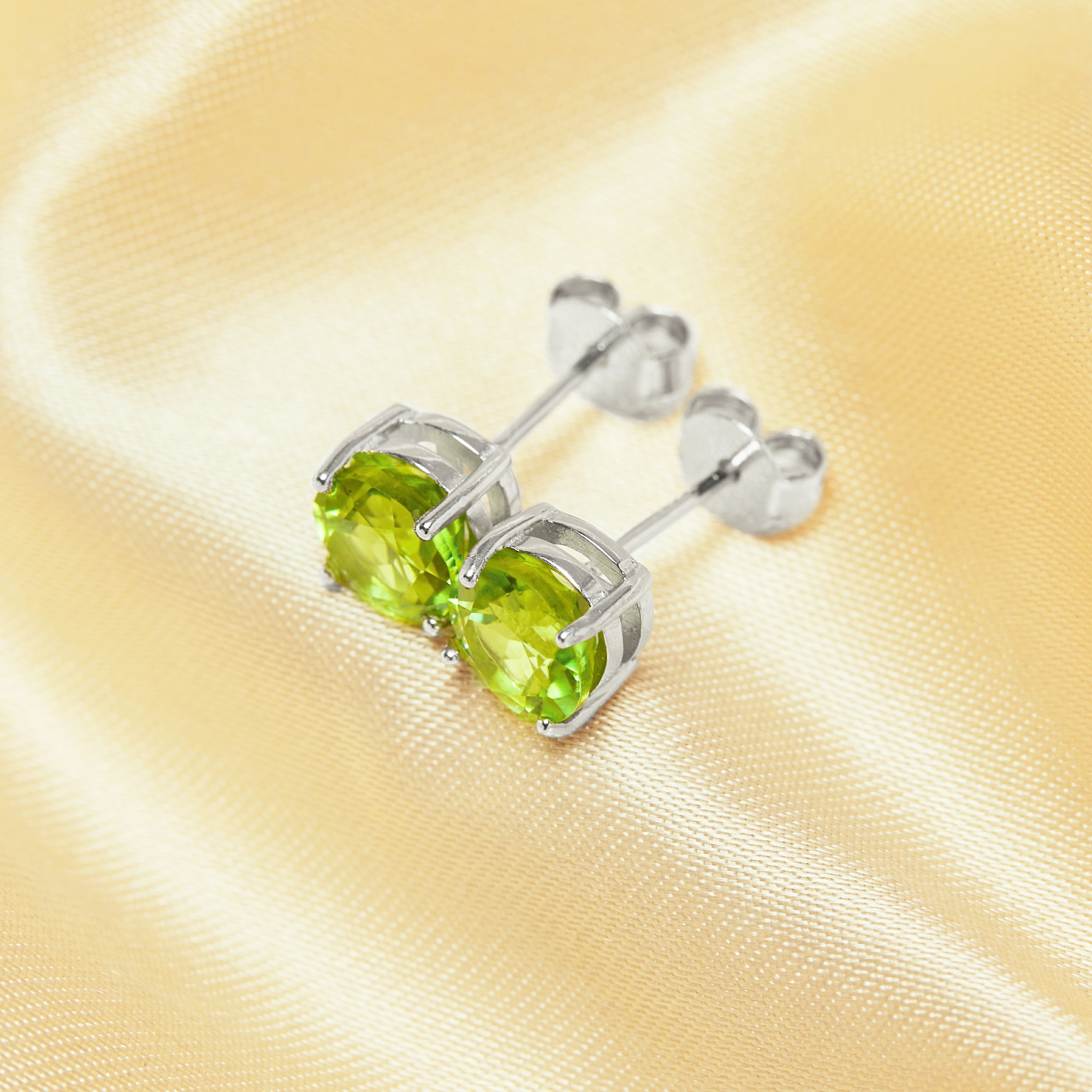 6MM Round Studs Earring With Natural Green Peridot Gemstone,Solid 925 Sterling Silver Studs Earring,August Birthstone Studs Earrings 6310078 - Click Image to Close