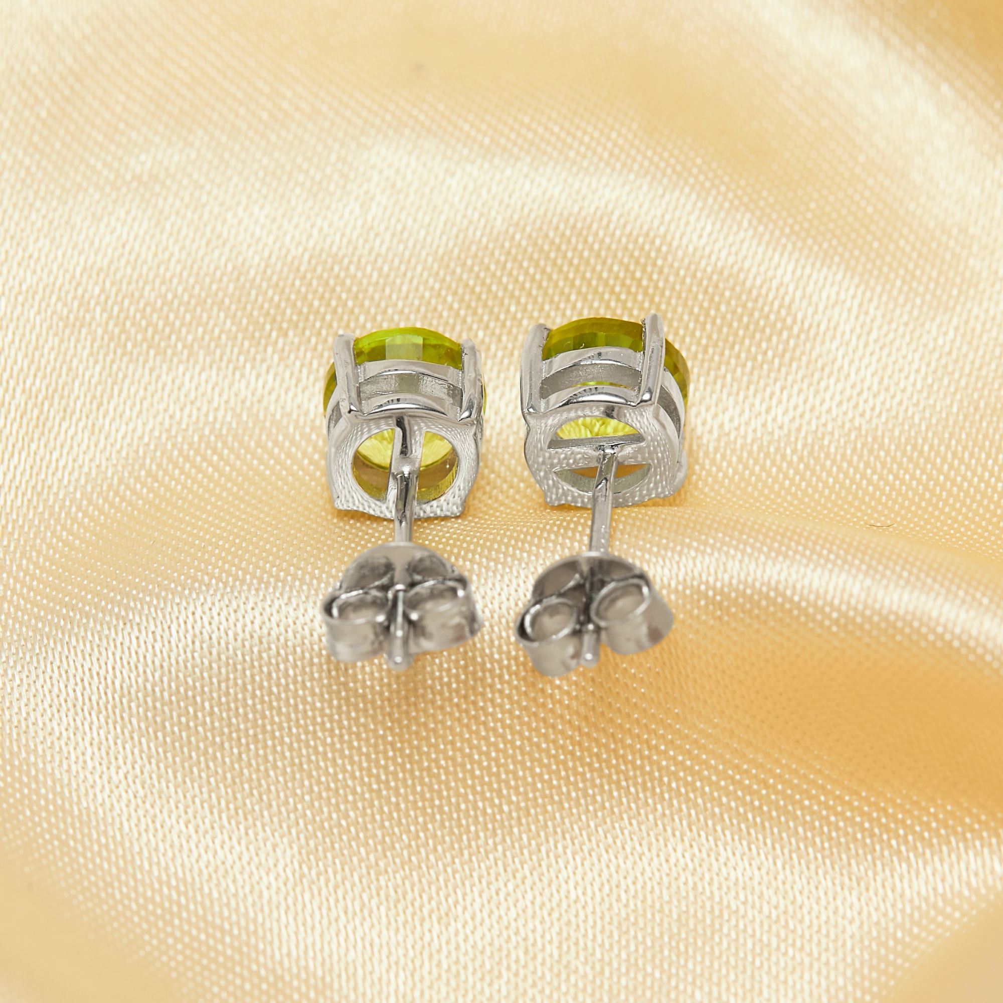 6MM Round Studs Earring With Natural Green Peridot Gemstone,Solid 925 Sterling Silver Studs Earring,August Birthstone Studs Earrings 6310078 - Click Image to Close