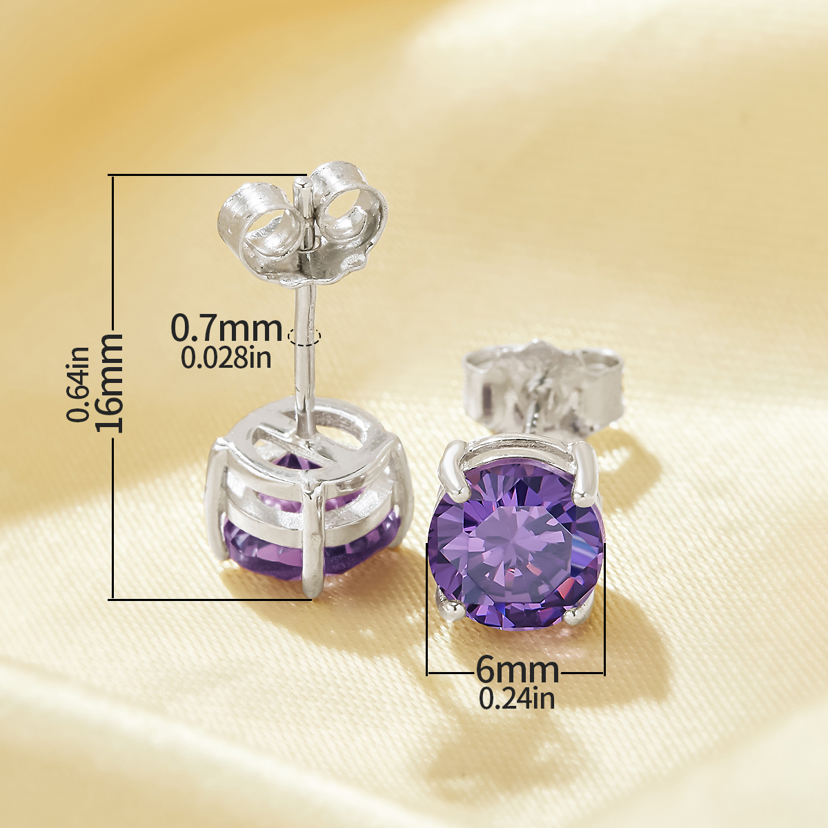 Minimalist Round Nature Purple Amethyst Studs Earrings,February Birthstone Solid 925 Sterling Silver Earring,Simple Round Studs Earrings 6310092 - Click Image to Close