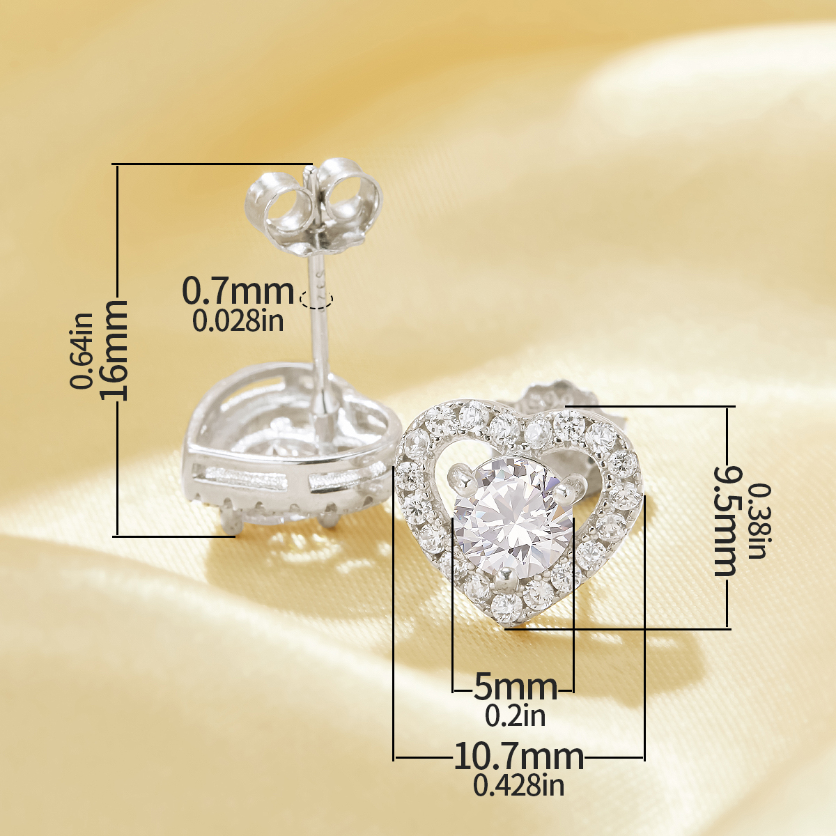 Dainty Heart Studs Earrings With 5MM Round White Cubic Zirconia,Solid 925 Sterling Silver Earring,Pave CZ Stone Earrings 6310093 - Click Image to Close