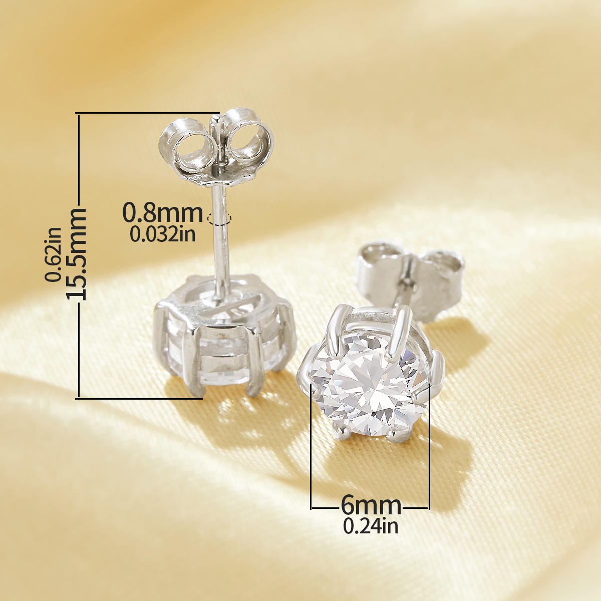 Minimalist Round Simulated Diamond Studs Earrings With 6MM Round White Cubic Zirconia,Solid 925 Sterling Silver Earring,Simple Round Studs Earrings 6310094 - Click Image to Close