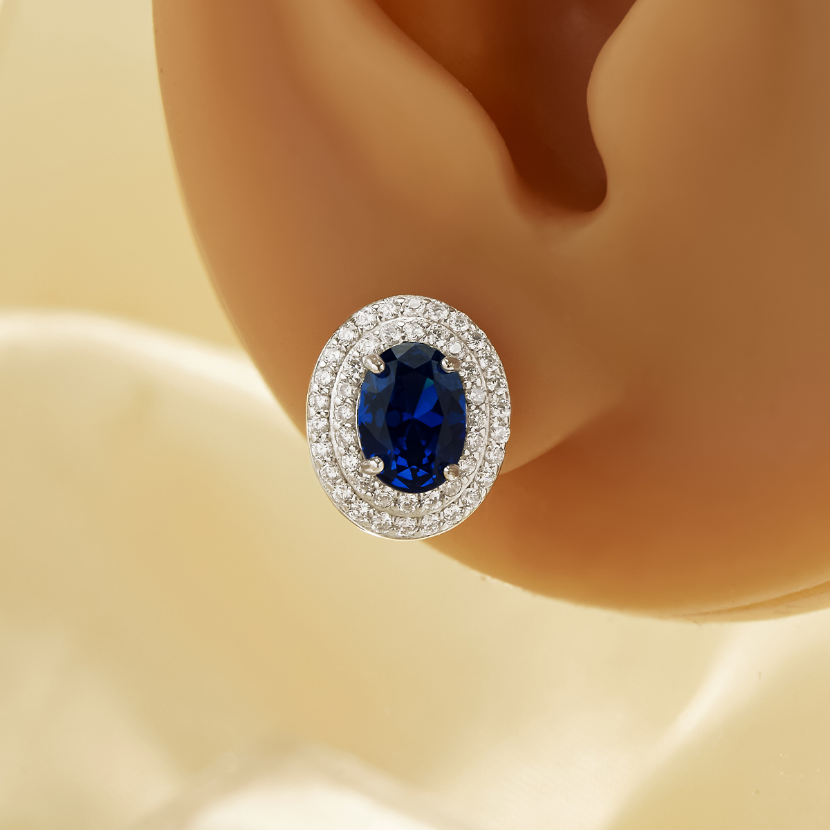 Luxury Oval Studs Earrings With 5x7MM Lab Created Sapphire,Solid 925 Sterling Silver Studs Earrings,September Birthstone Earrings 6310083 - Click Image to Close