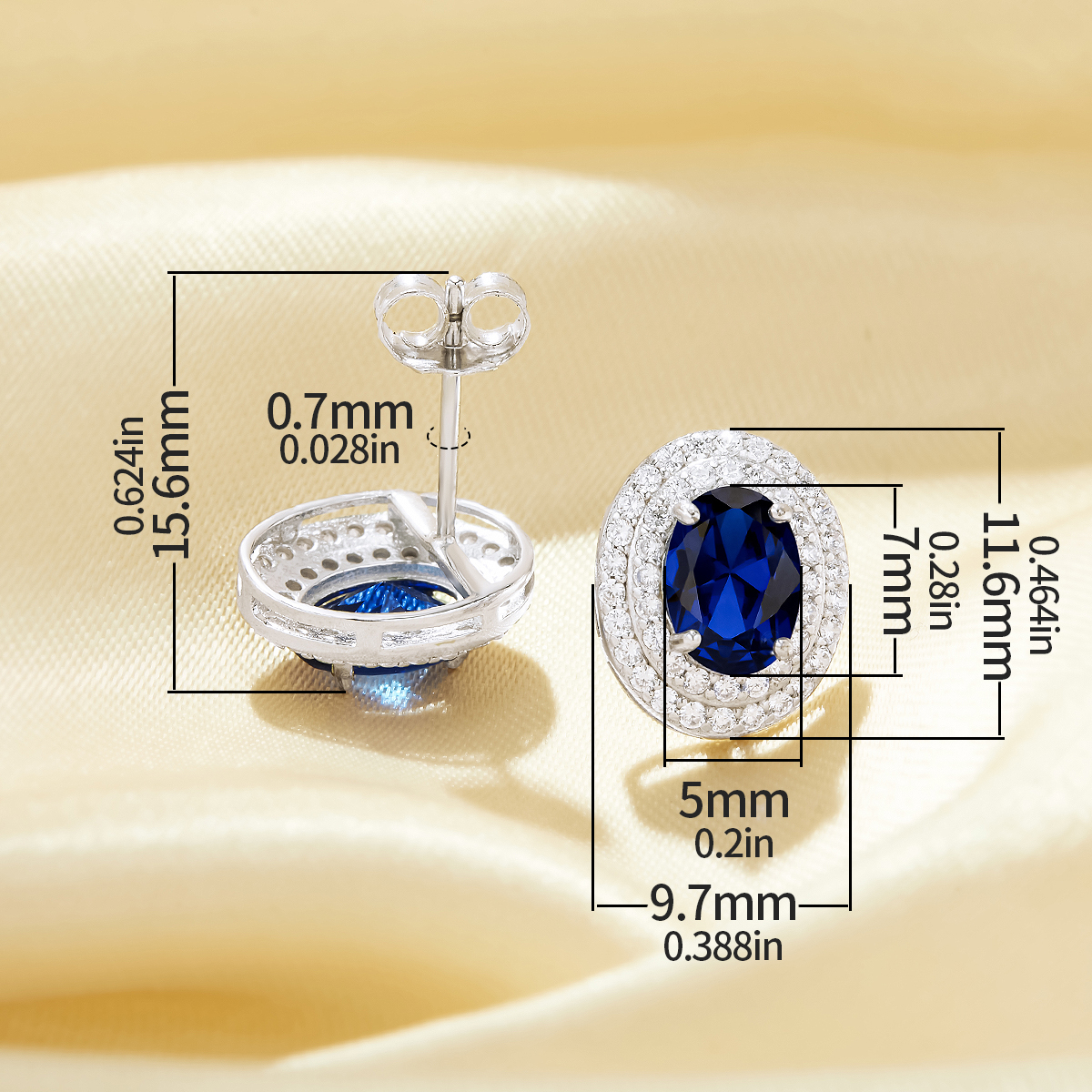 Luxury Oval Studs Earrings With 5x7MM Lab Created Sapphire,Solid 925 Sterling Silver Studs Earrings,September Birthstone Earrings 6310083 - Click Image to Close