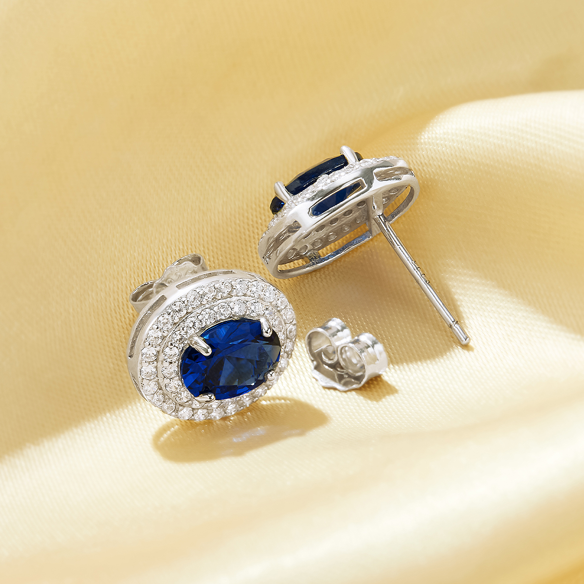 Luxury Oval Studs Earrings With 5x7MM Lab Created Sapphire,Solid 925 Sterling Silver Studs Earrings,September Birthstone Earrings 6310083 - Click Image to Close