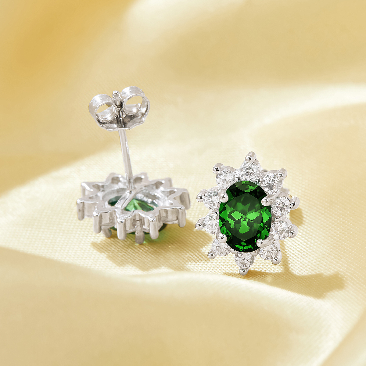 Luxury Oval Studs Earrings With 5x7MM Oval Green Cubic Zirconia,Solid 925 Sterling Silver Earring,Pave CZ Stone Earrings 6320039 - Click Image to Close