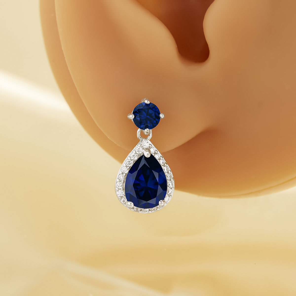 Vintage Styles Pear Simulated Sapphire Studs Earrings,Solid 925 Sterling Silver Earring,September Birthstone Earrings 6330008 - Click Image to Close