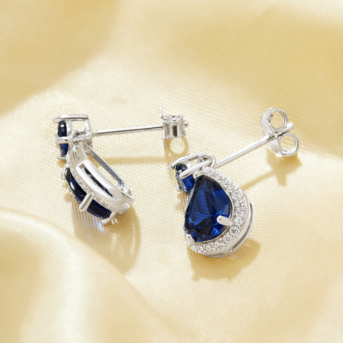 Vintage Styles Pear Simulated Sapphire Studs Earrings,Solid 925 Sterling Silver Earring,September Birthstone Earrings 6330008 - Click Image to Close