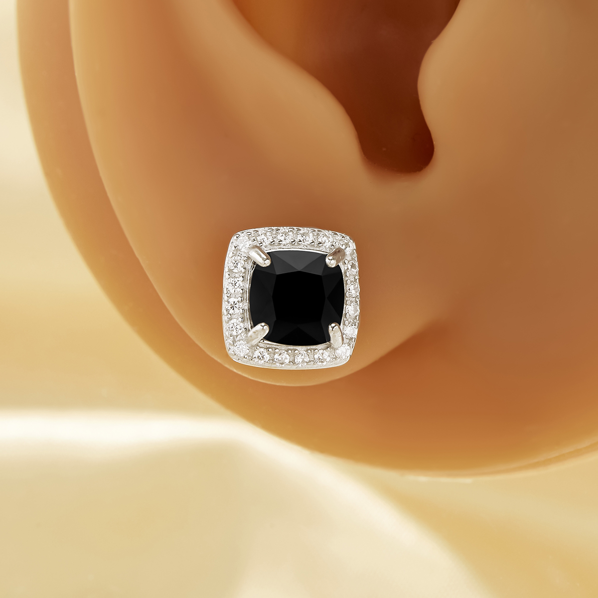 Black CZ Stone Cushion Square Studs Earrings,Solid 925 Sterling Silver Earrings,Pave CZ Stone Square Earrings 6340008 - Click Image to Close