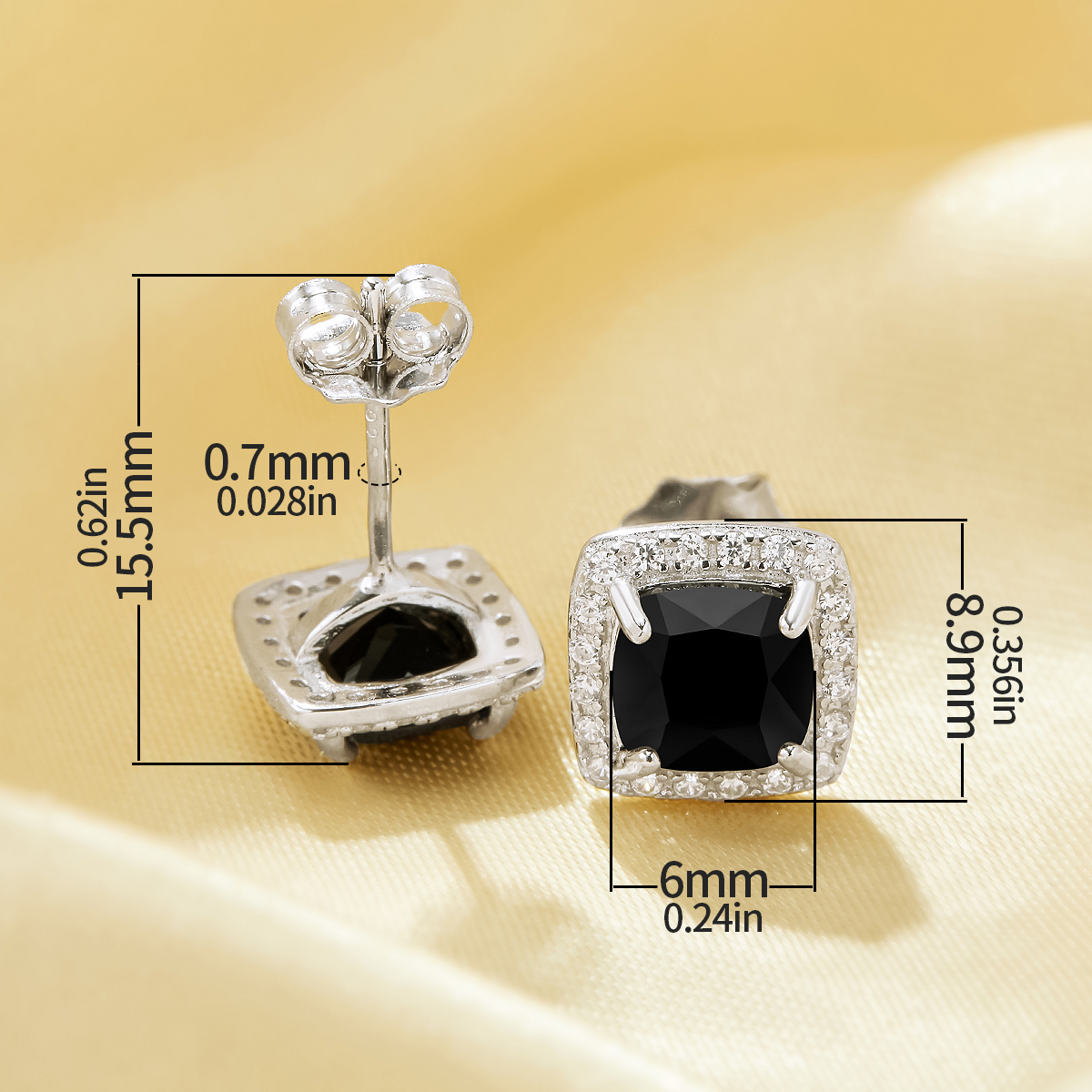 Black CZ Stone Cushion Square Studs Earrings,Solid 925 Sterling Silver Earrings,Pave CZ Stone Square Earrings 6340008 - Click Image to Close