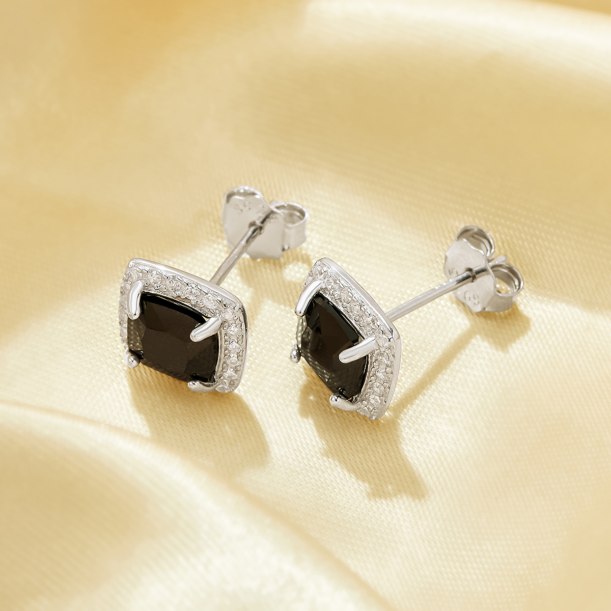 Black CZ Stone Cushion Square Studs Earrings,Solid 925 Sterling Silver Earrings,Pave CZ Stone Square Earrings 6340008 - Click Image to Close