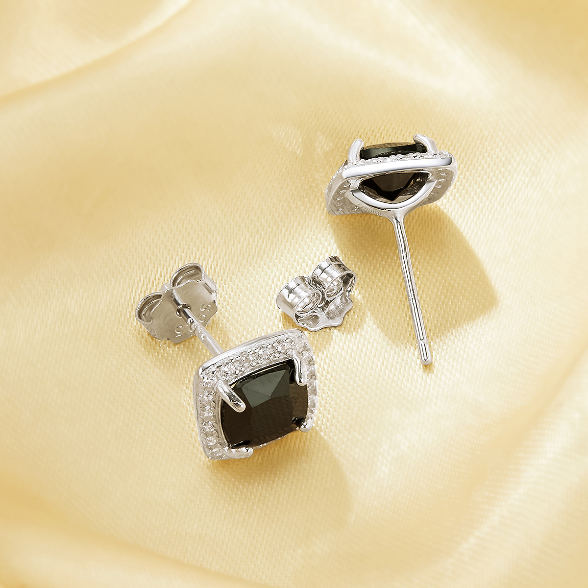 Black CZ Stone Cushion Square Studs Earrings,Solid 925 Sterling Silver Earrings,Pave CZ Stone Square Earrings 6340008 - Click Image to Close