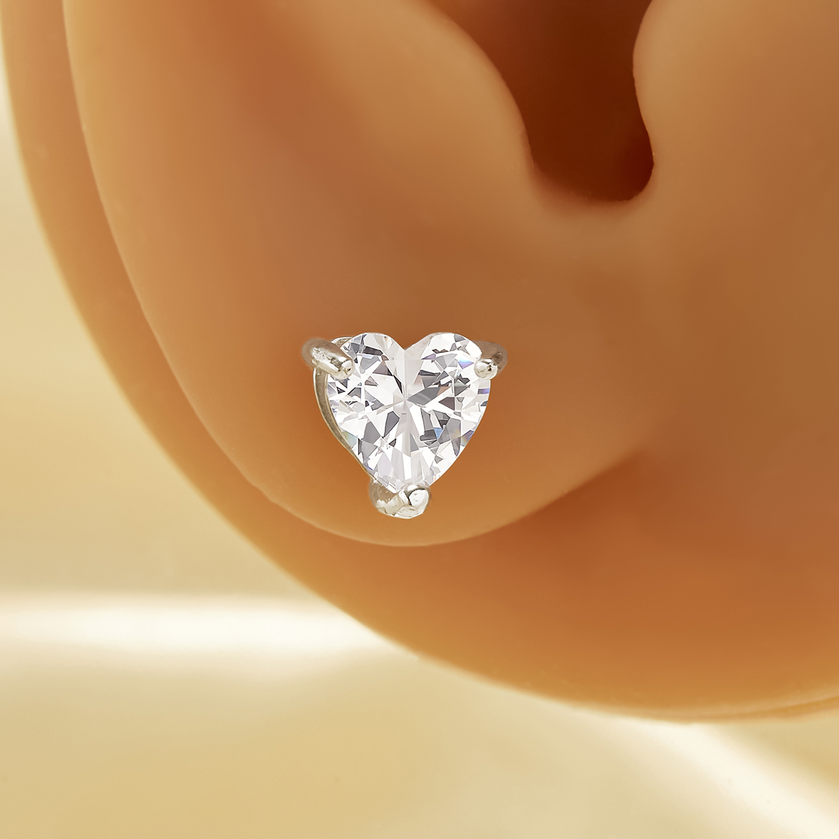 Minimalist Heart Simulated Diamond Studs Earrings With 6MM Heart Cubic Zirconia,Solid 925 Sterling Silver Earring,Simple CZ Stone Heart Earrings 6370018 - Click Image to Close