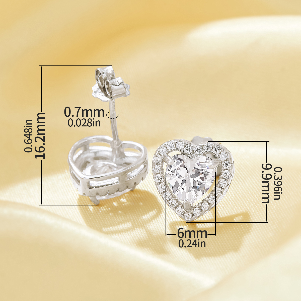 Elegant Halo Heart Simulated Diamond Studs Earrings With 6MM Heart White Cubic Zirconia,Solid 925 Sterling Silver Earring,Pave CZ Stone Heart Earrings 6370019 - Click Image to Close