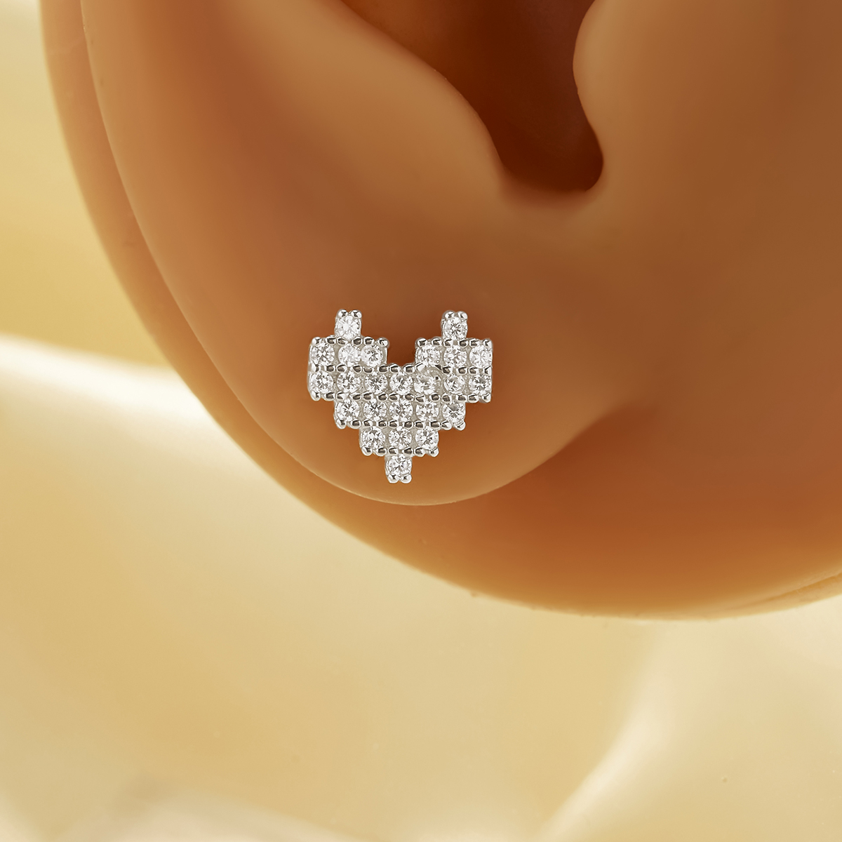 Dainty Pixel Heart Studs Earrings With Cubic Zirconia,Solid 925 Sterling Silver Studs Earrings,Pave CZ Stone Heart Earrings 6390110 - Click Image to Close