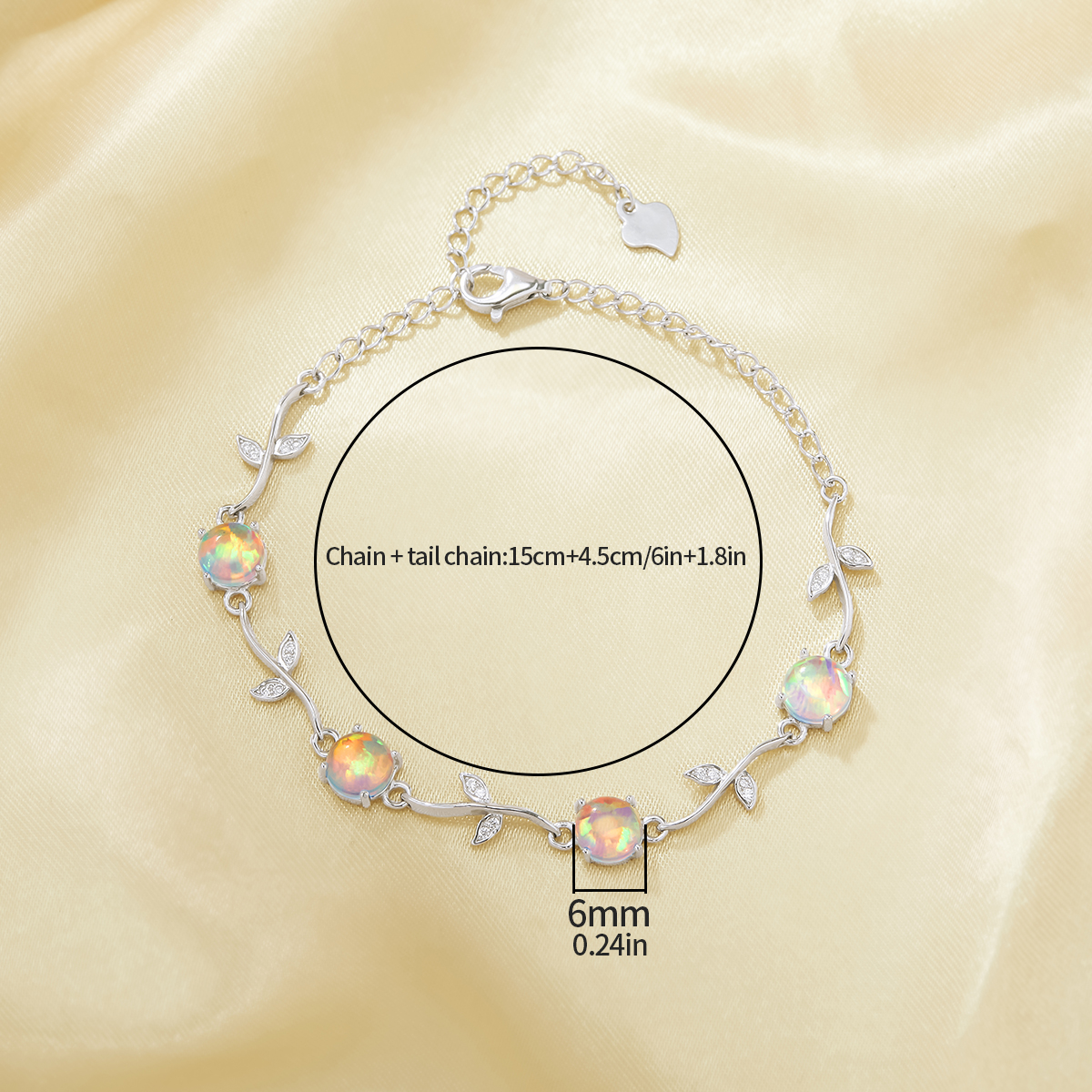 1PCS Flower Branch Color Change Simulated Opal Charm Bracelet,Solid 925 Sterling Silver Bracelet With Chain 5.9''+2'' 6410041 - Click Image to Close