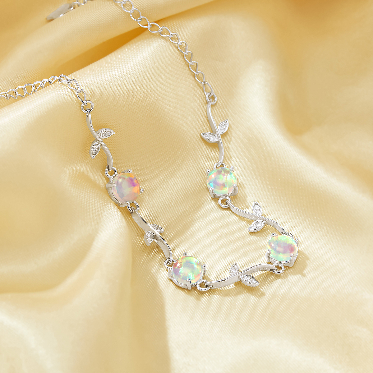 1PCS Flower Branch Color Change Simulated Opal Charm Bracelet,Solid 925 Sterling Silver Bracelet With Chain 5.9''+2'' 6410041 - Click Image to Close