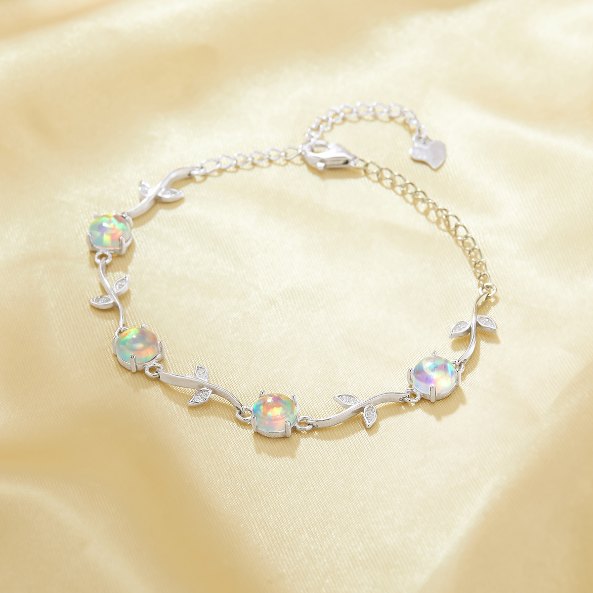 1PCS Flower Branch Color Change Simulated Opal Charm Bracelet,Solid 925 Sterling Silver Bracelet With Chain 5.9''+2'' 6410041 - Click Image to Close